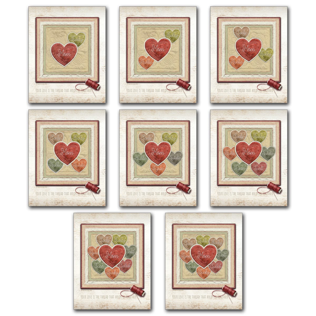 Available with 1-8 personalized small hearts for each child