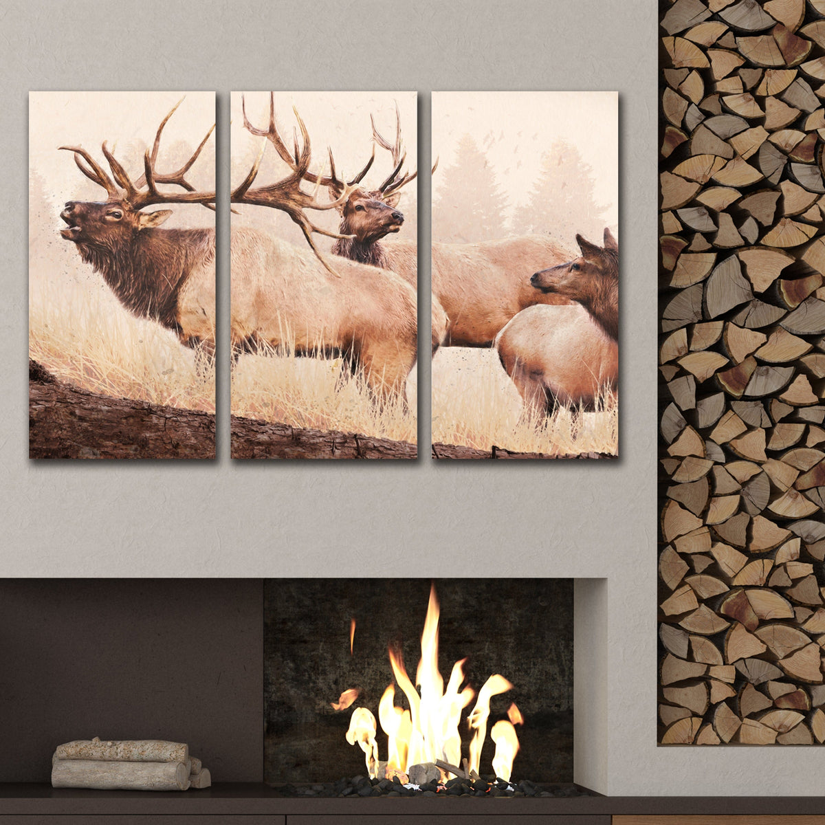 Call of the Wild Elk Artwork Set of three panels