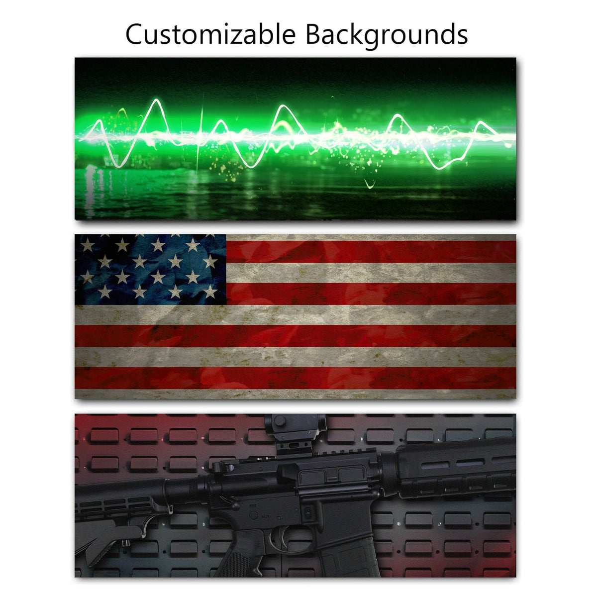 Select from multiple gun background options to fit your decor style