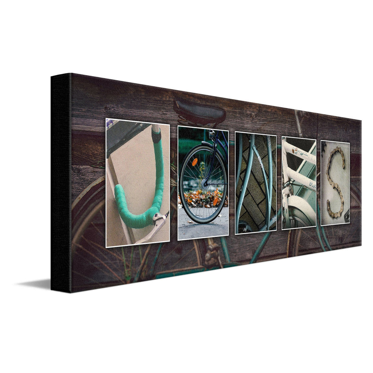 Personal-Prints art 10"x30" Stretched Canvas Bicycle Letters Name Print