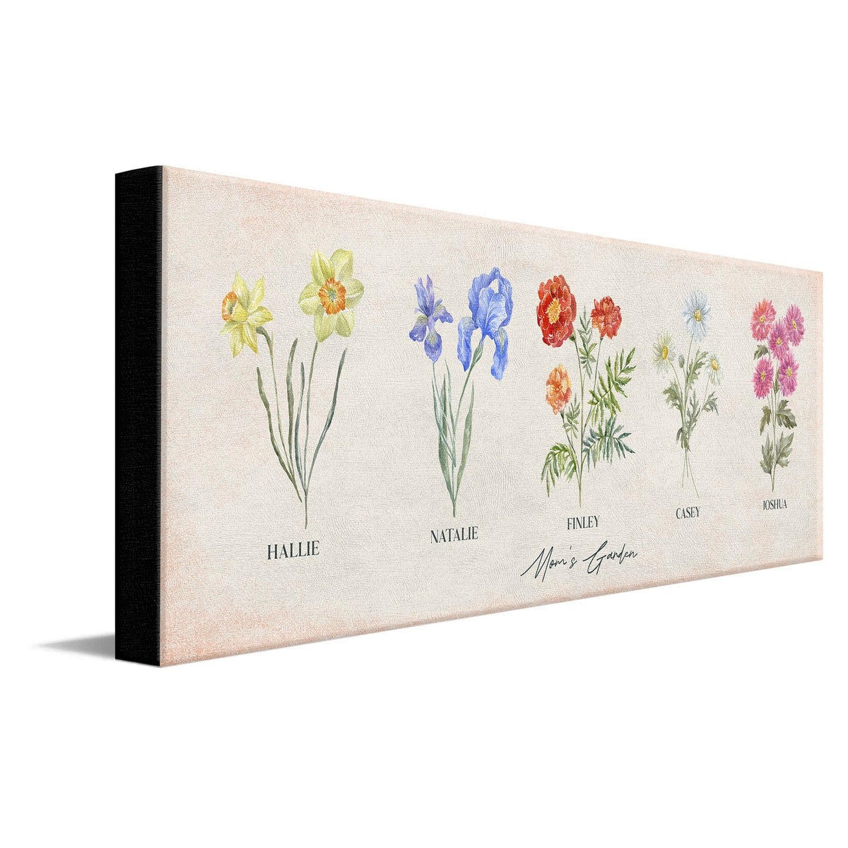 Personal-Prints art 10"x30" Stretched Canvas Birth Month Flower Garden - Personalized Gift For Mom