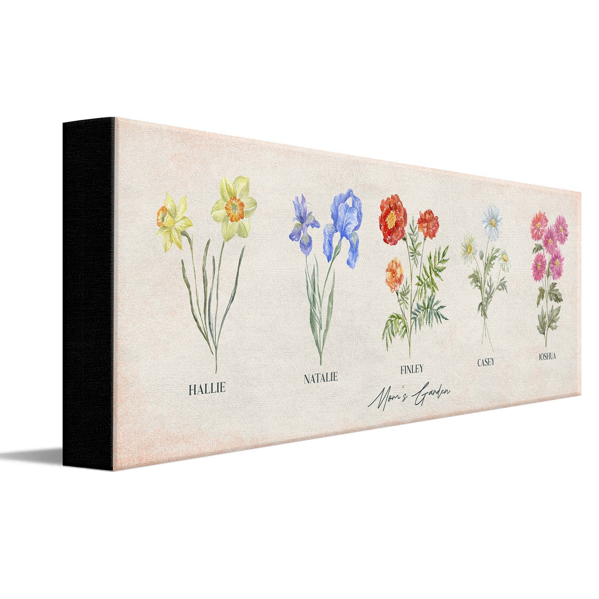 Personal-Prints art 6"x18" Stretched Canvas Birth Month Flower Garden - Personalized Gift For Mom