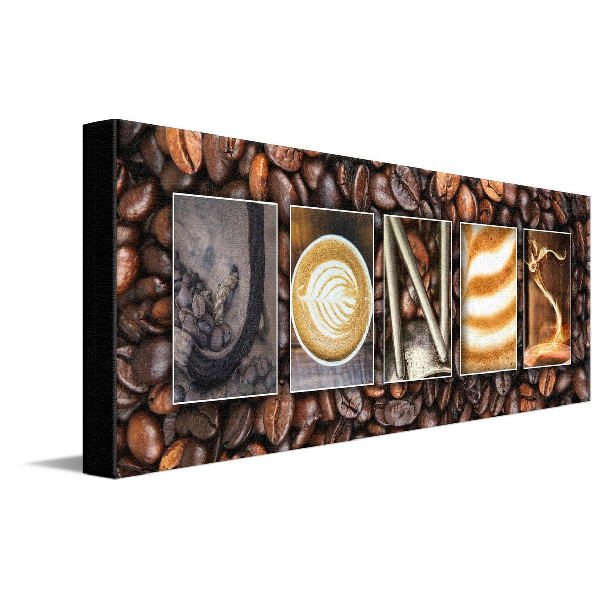 Personal-Prints art 10"x30" Stretched Canvas Coffee Letter Name Art Print