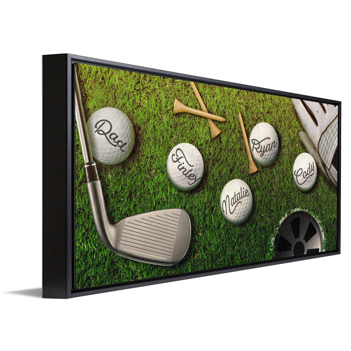 Personal-Prints art 16"x32" Float Framed Canvas Golf Balls Dad & Children Sign