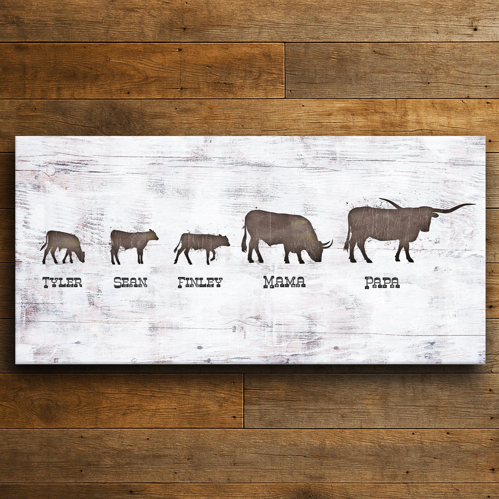 Personal-Prints art 16"x32" Stretched Canvas Longhorn Family Silhouettes