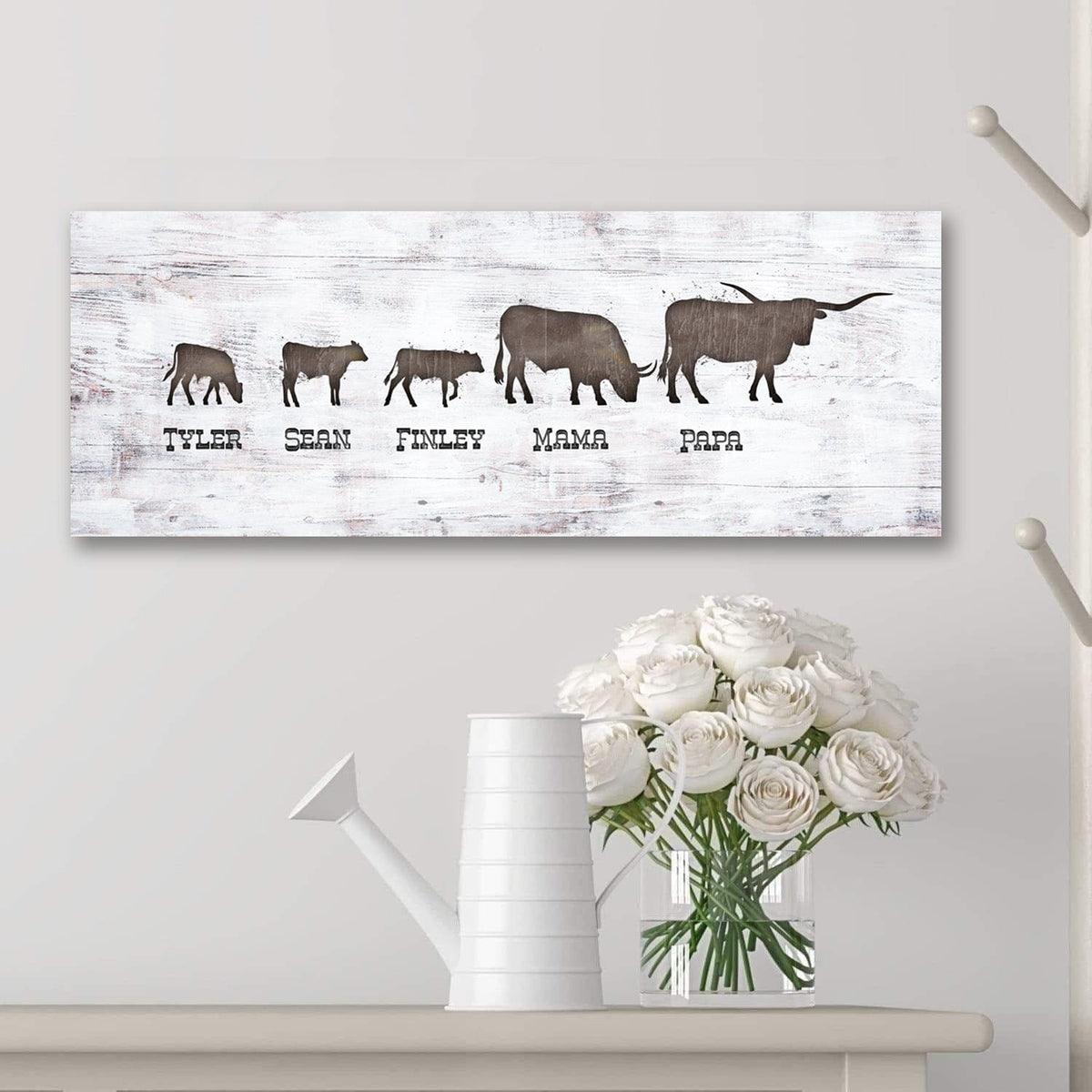 Personal-Prints art 10"x30" Stretched Canvas Longhorn Family Silhouettes