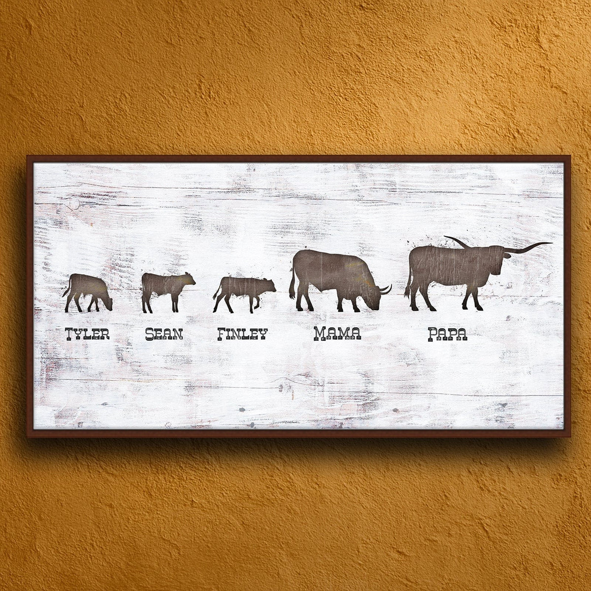 Personal-Prints art 16"x32" Float Framed Canvas Longhorn Family Silhouettes