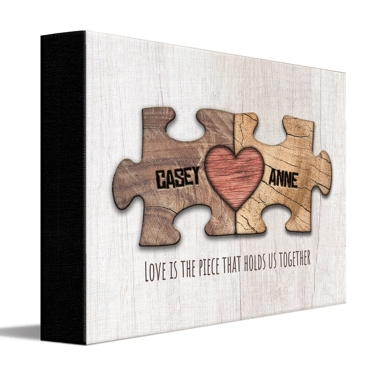 Personal-Prints art 11"x14" Stretched Canvas Love Puzzle Pieces (Woodgrain)