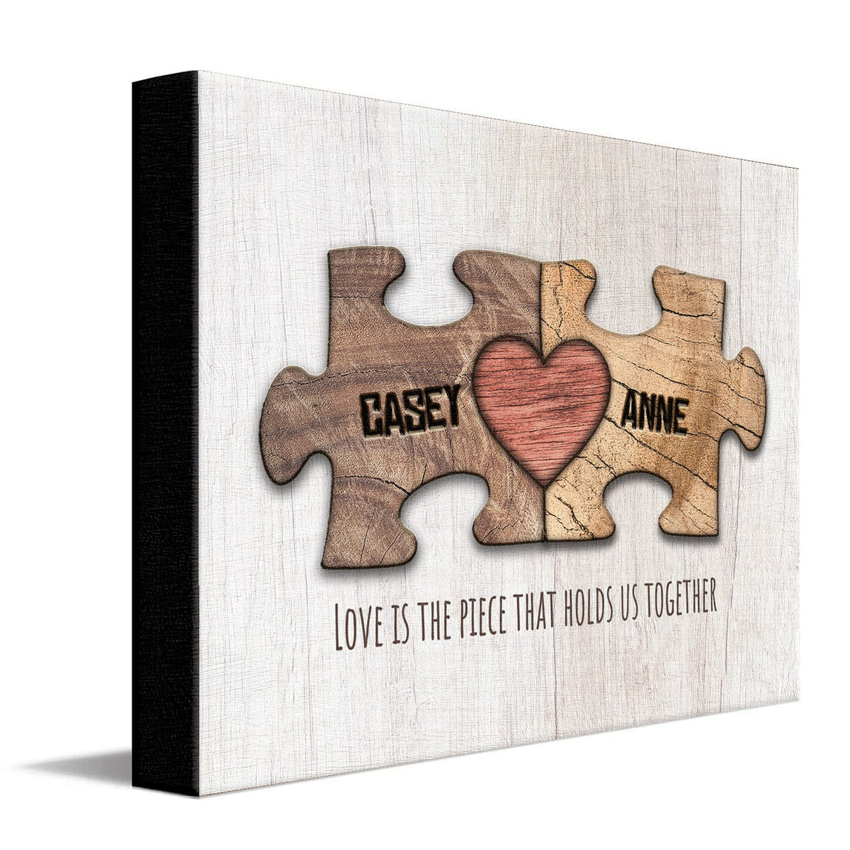 Personal-Prints art 16"x20" Stretched Canvas Love Puzzle Pieces (Woodgrain)