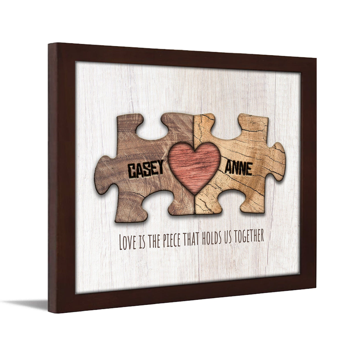 Personal-Prints art 11"x14" Framed Behind Acrylic Love Puzzle Pieces (Woodgrain)