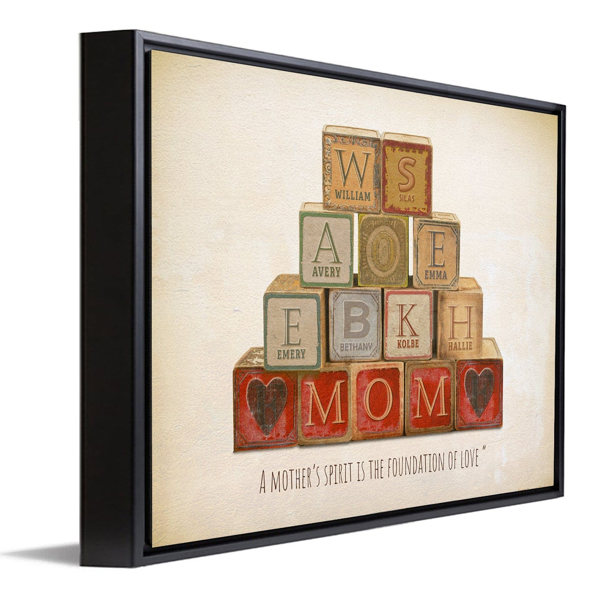 Personal-Prints art 12"x16" Framed Canvas Mom & Children Blocks