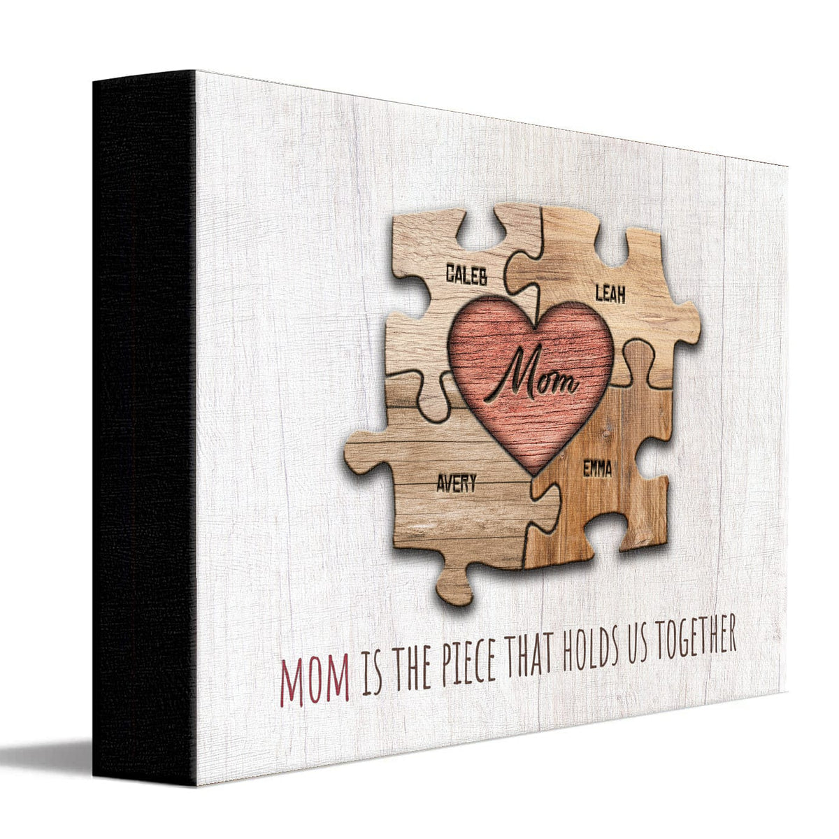 Personal-Prints art 11"x14" Stretched Canvas Mom & Children Heart Puzzle Print
