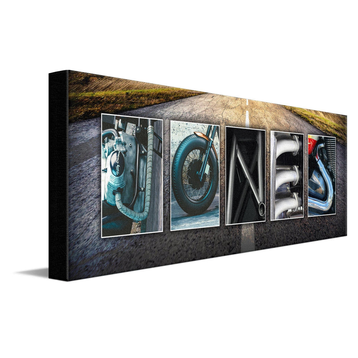 Personal-Prints art 10"x30" Stretched Canvas Motorcycle Letters Name Print