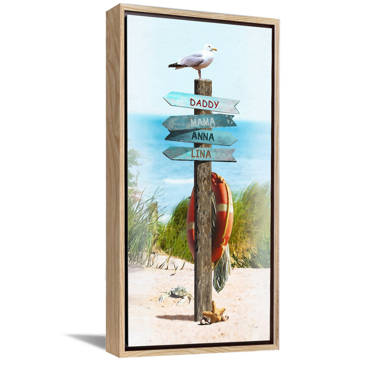 Personal-Prints art 16"x32" Float Framed Canvas Personalized Sign on the Ocean Beach