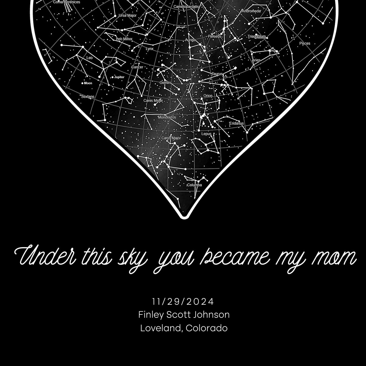 Personal-Prints art Star Map Art – The Night I Became a Mother | Precise Stars and Constellations | Art for Mother’s Day, New Baby, or Nursery.