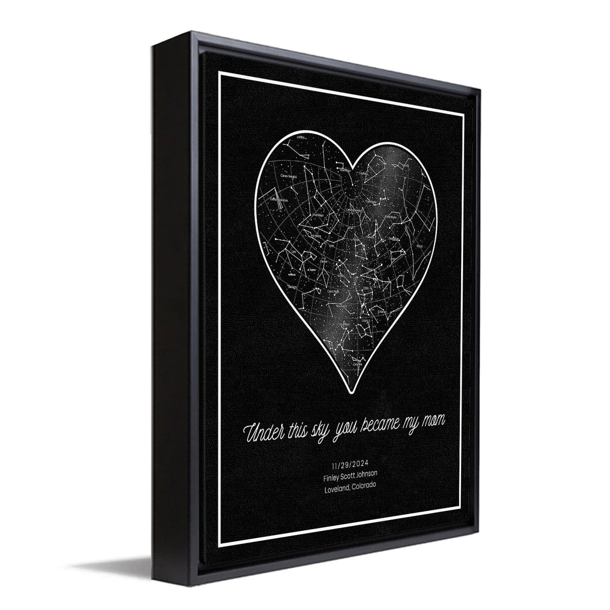 Personal-Prints art 20"x24" Float Framed Canvas Star Map Art – The Night I Became a Mother | Precise Stars and Constellations | Art for Mother’s Day, New Baby, or Nursery.