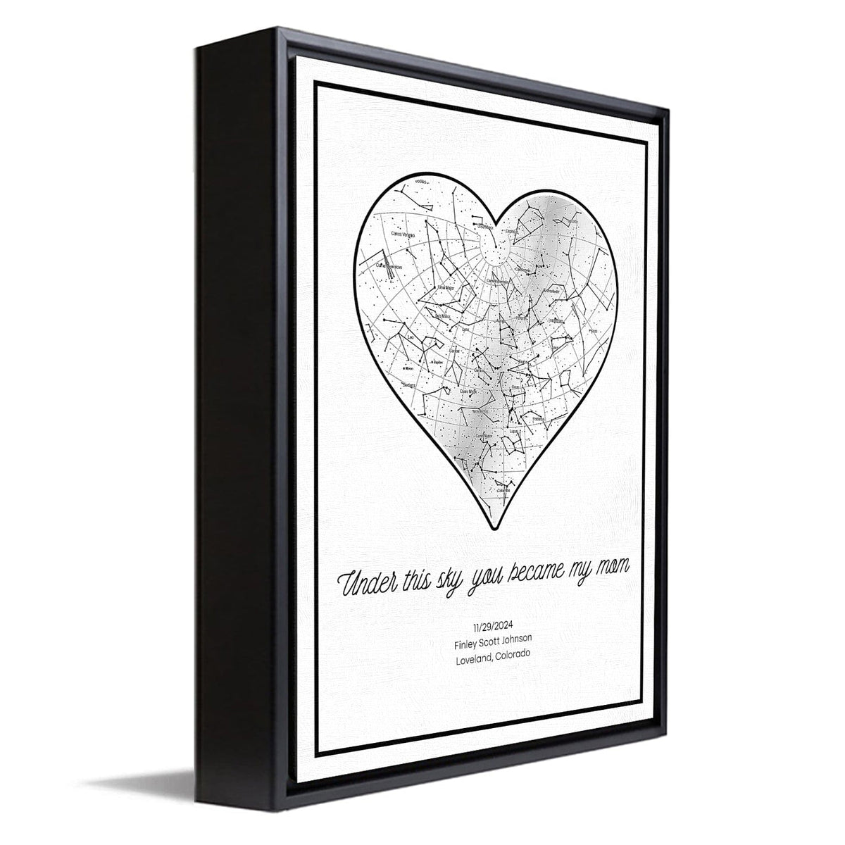 Personal-Prints art 13"x16" Float Framed Canvas Star Map Art – The Night I Became a Mother | Precise Stars and Constellations | Art for Mother’s Day, New Baby, or Nursery.