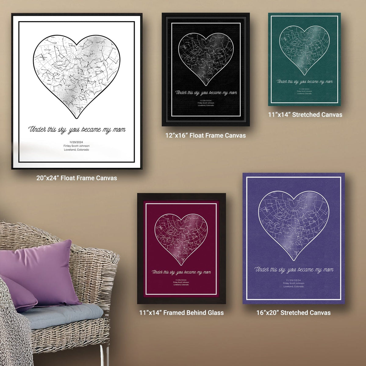 Personal-Prints art Star Map Art – The Night I Became a Mother | Precise Stars and Constellations | Art for Mother’s Day, New Baby, or Nursery.