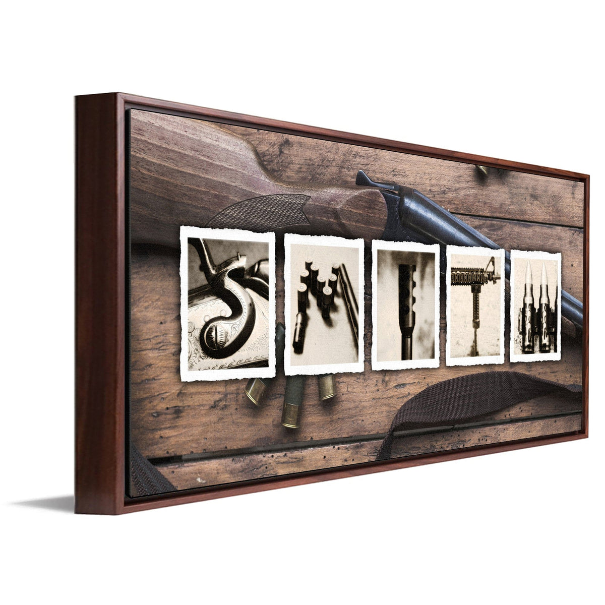 Personal-Prints art 16"x32" Float Framed Canvas Vintage Firearm Guns Name Art