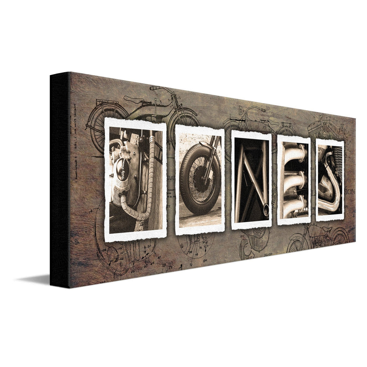 Personal-Prints art 10"x30" Stretched Canvas Vintage Motorcycle Letters Name Print