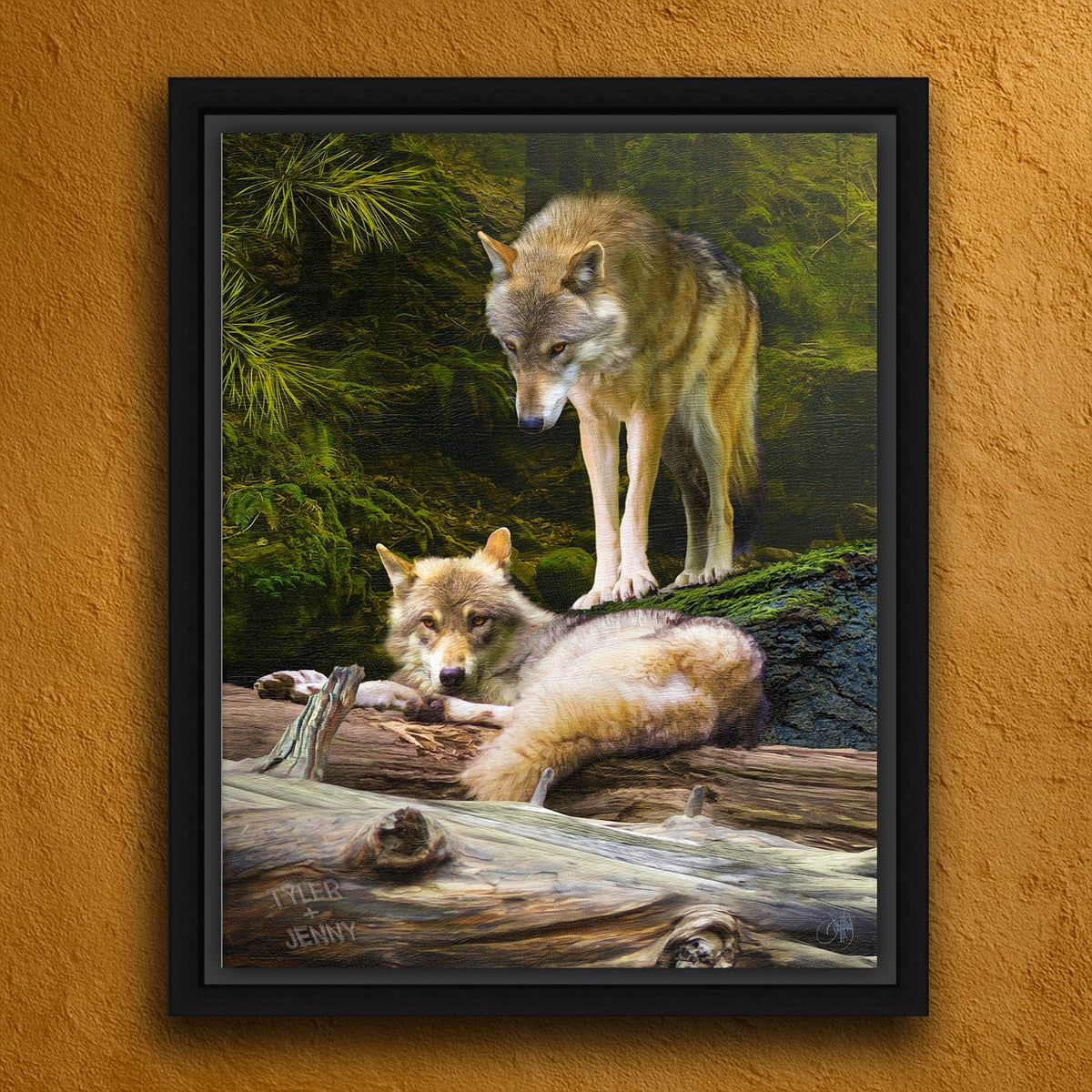 Personal-Prints art 20"x24" Float Framed Canvas Wolf Couple - Wolves