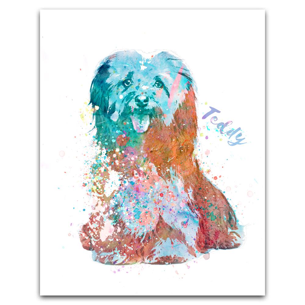 Watercolor Havanese pet portrait personalized with your dog's name in the image