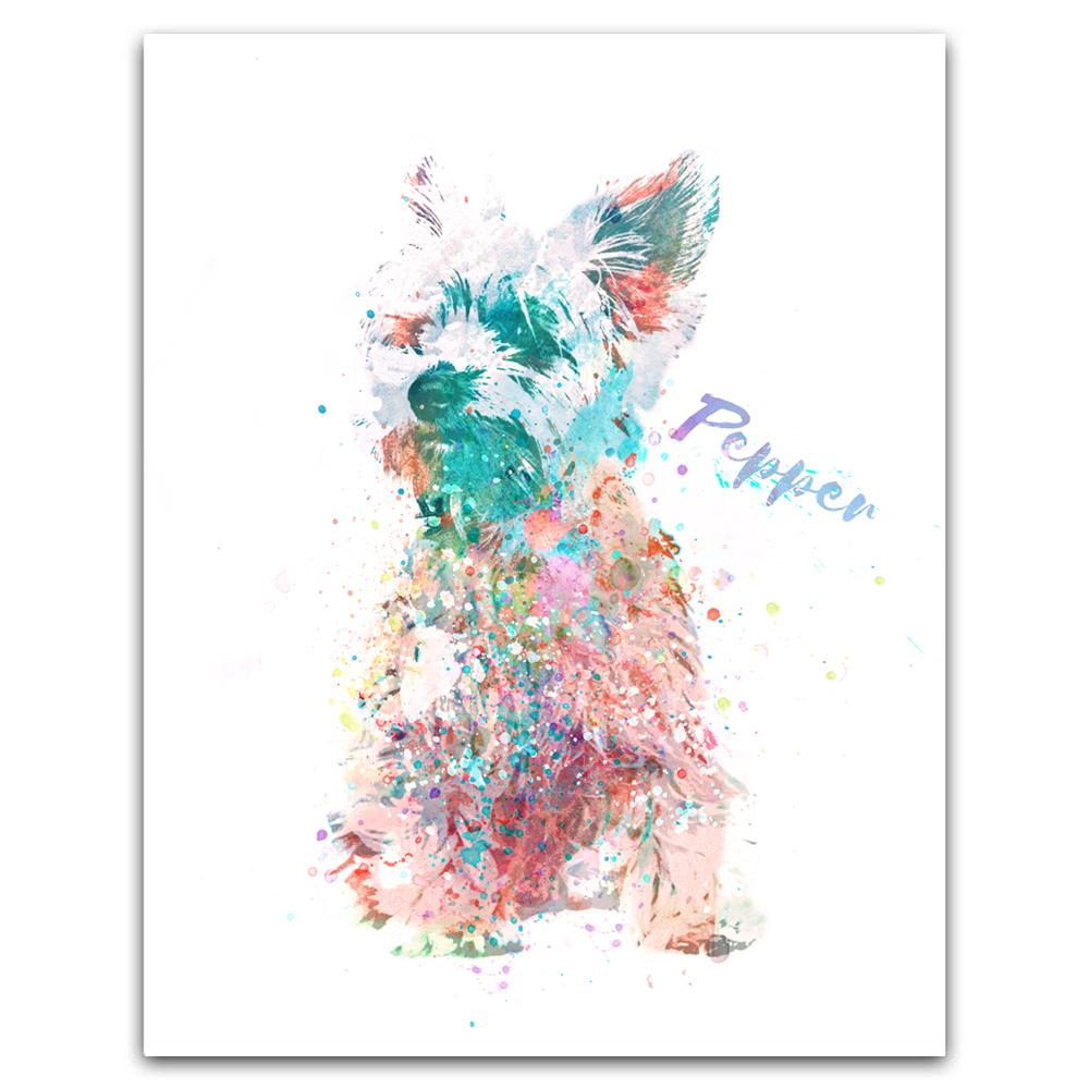 Colerful Watercolor Style Print Of Yorkshire Terrier Personalized With Your Pet&#39;s Name- Block Mount