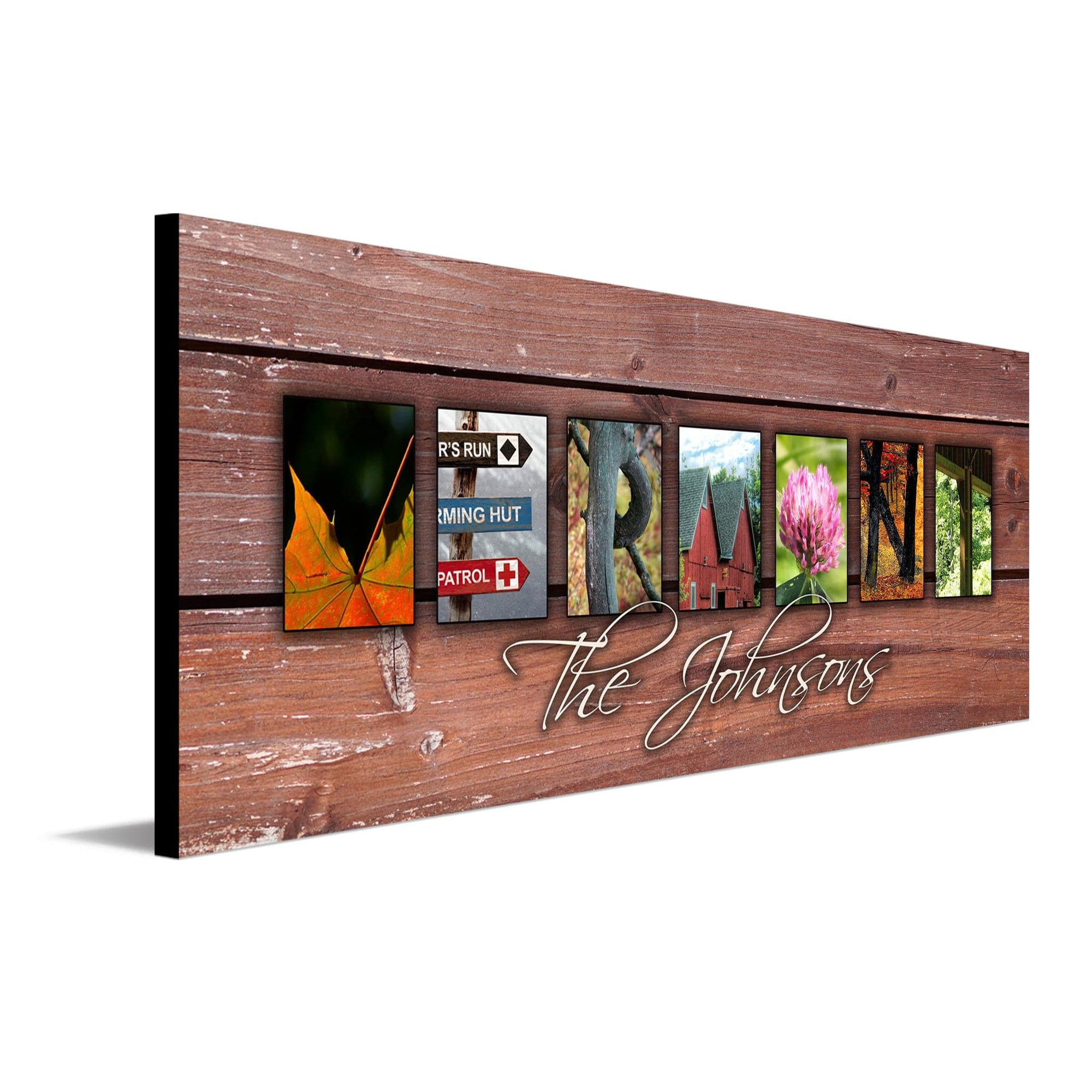 Personalized Vermont wall art using images of the state to spell the word Vermont - Personal-Prints