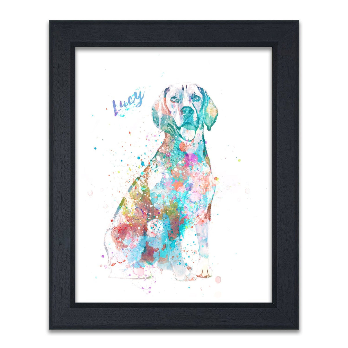 Contemporary watercolor beagle dog art print framed under glass- Personal-Prints