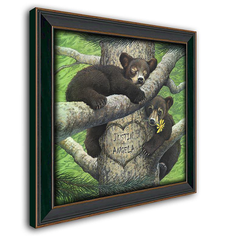 Personalized animal art print of two bear cubs sleeping in a tree - Personal-Prints