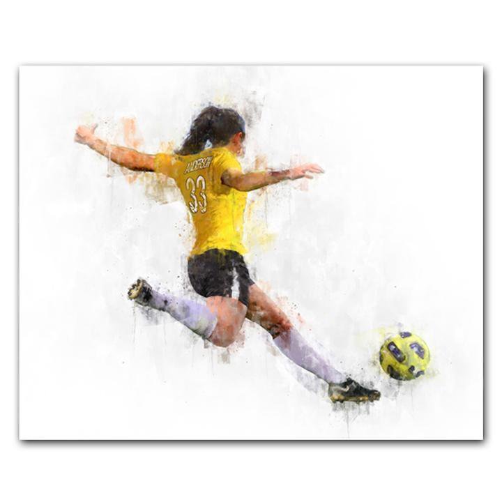 Women&#39;s Soccer Player Art Print- Block Mount