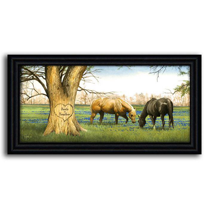 Personalized nature/ equestrian wall decor Bluebonnet Spring collectible horse art - Framed Canvas