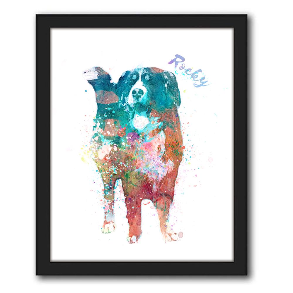 Contemporary watercolor bernese mountain dog art framed canvas- Personal-Prints