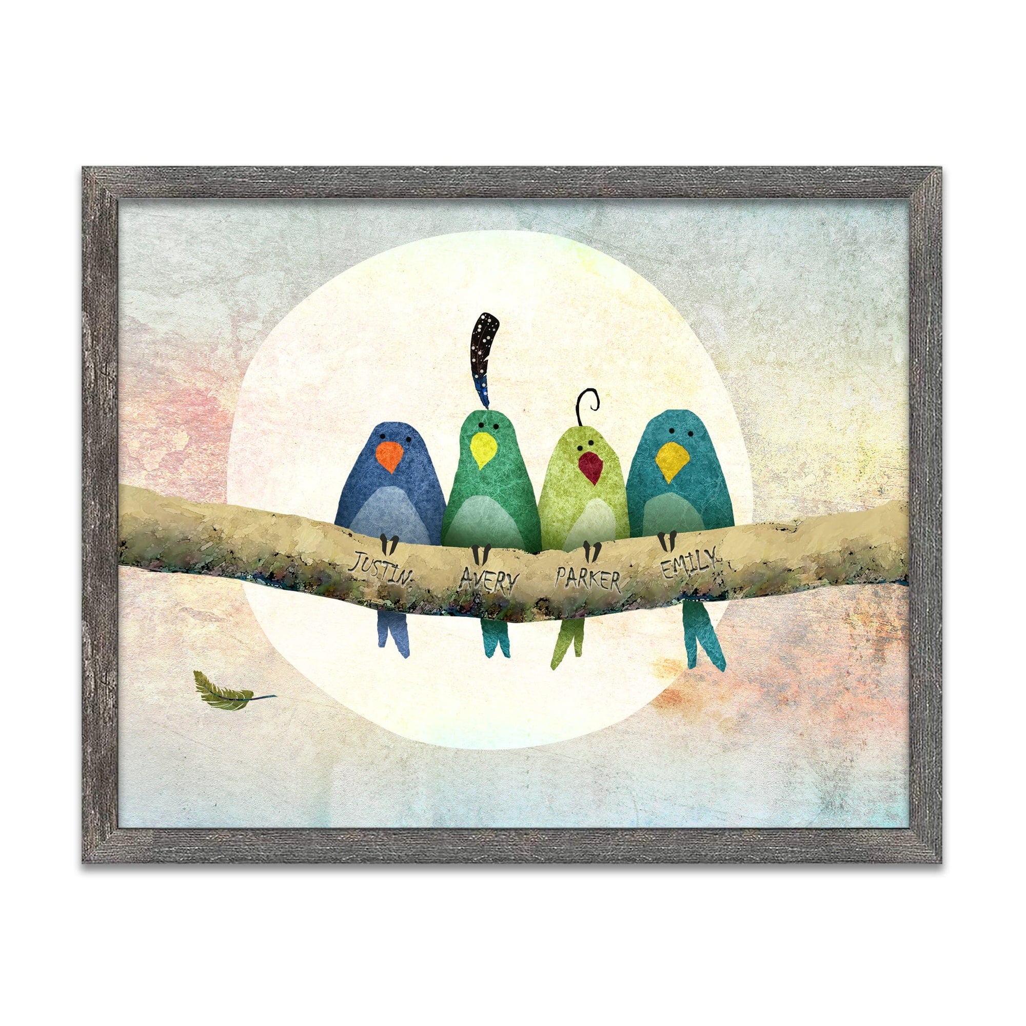 Happy Bird Family Personalized Art - Framed Canvas