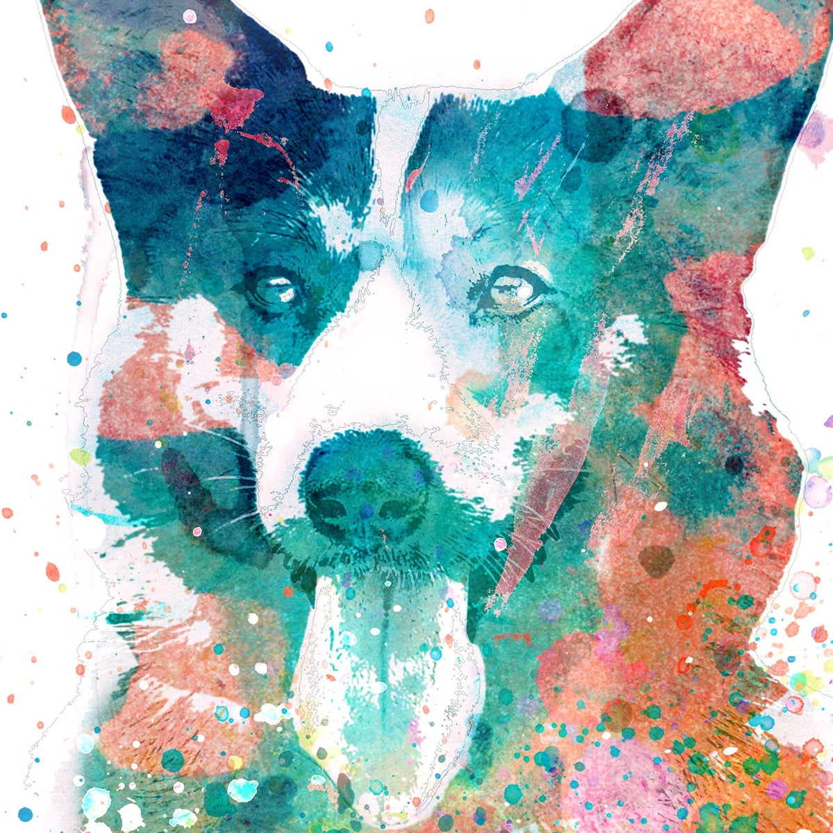 Detail of Watercolor pet dog portrait - Corgi