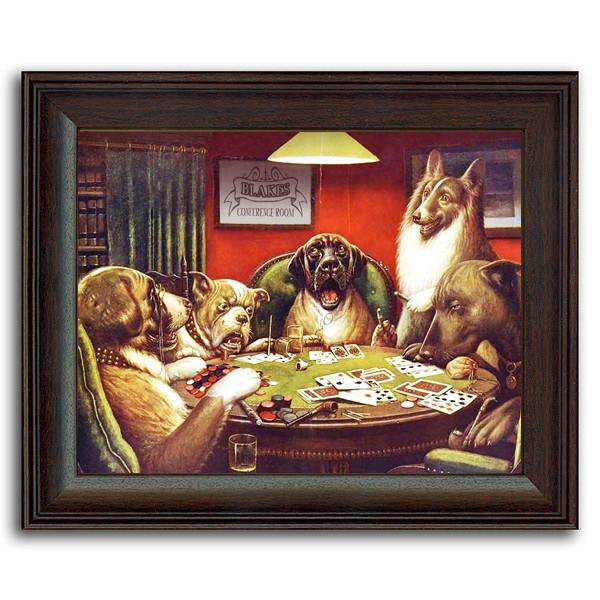 Framed art painting classic by C.M. Coolidge of dogs playing poker - Framed Behind Glass