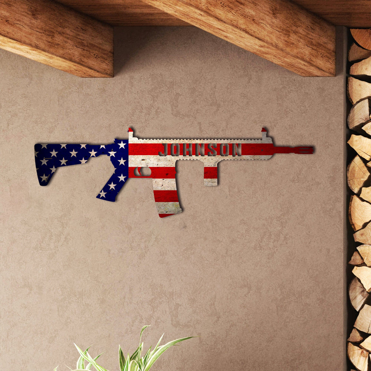 Personalized patriotic gift wood gun sign with your name from Personal Prints
