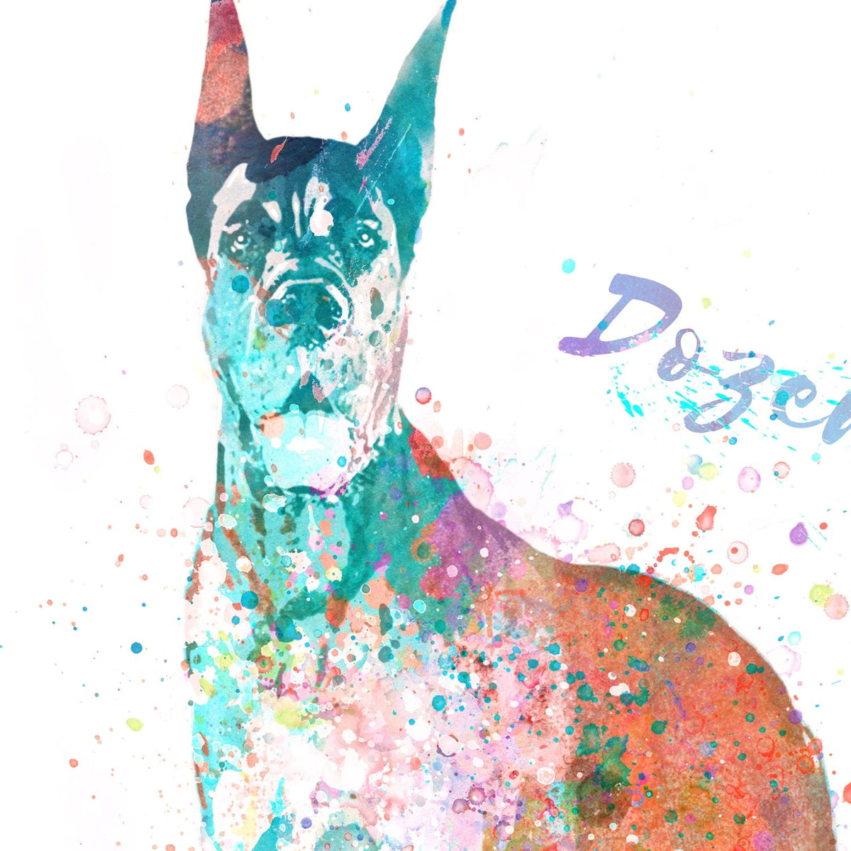 Great Dane Watercolor Pet Portrait detail - From Personal Prints