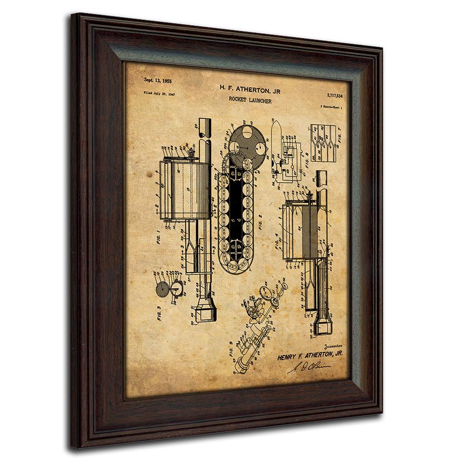 1955 Rocket Launcher US Patent art framed under glass