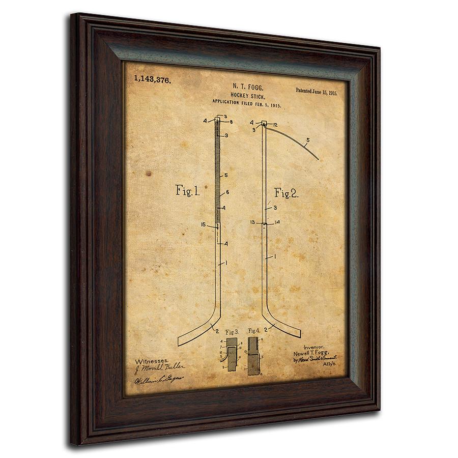 Vintage style patent art print based on the original drawings of a hockey stick