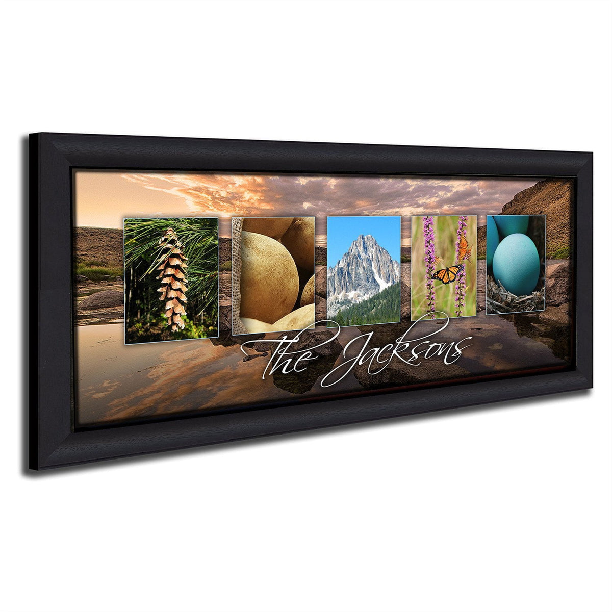 Idaho wall art using themed photographs from around the state to spell the word Idaho -Framed Canvas