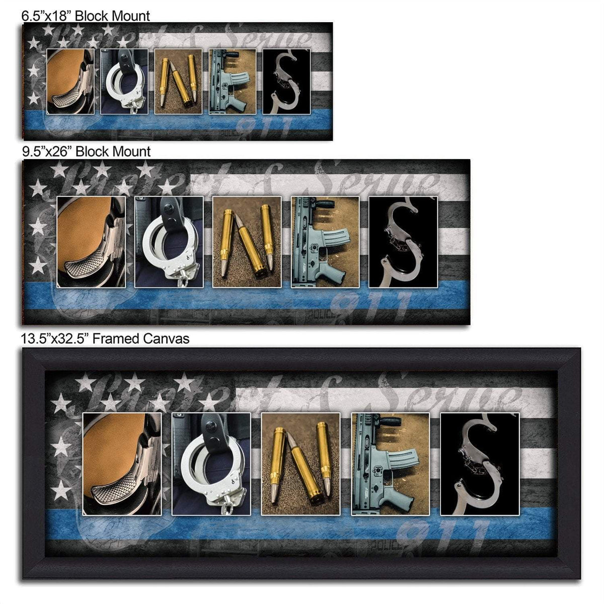 Customized Name thin blue line print using images of SWAT team equipment to spell your name - Size Options