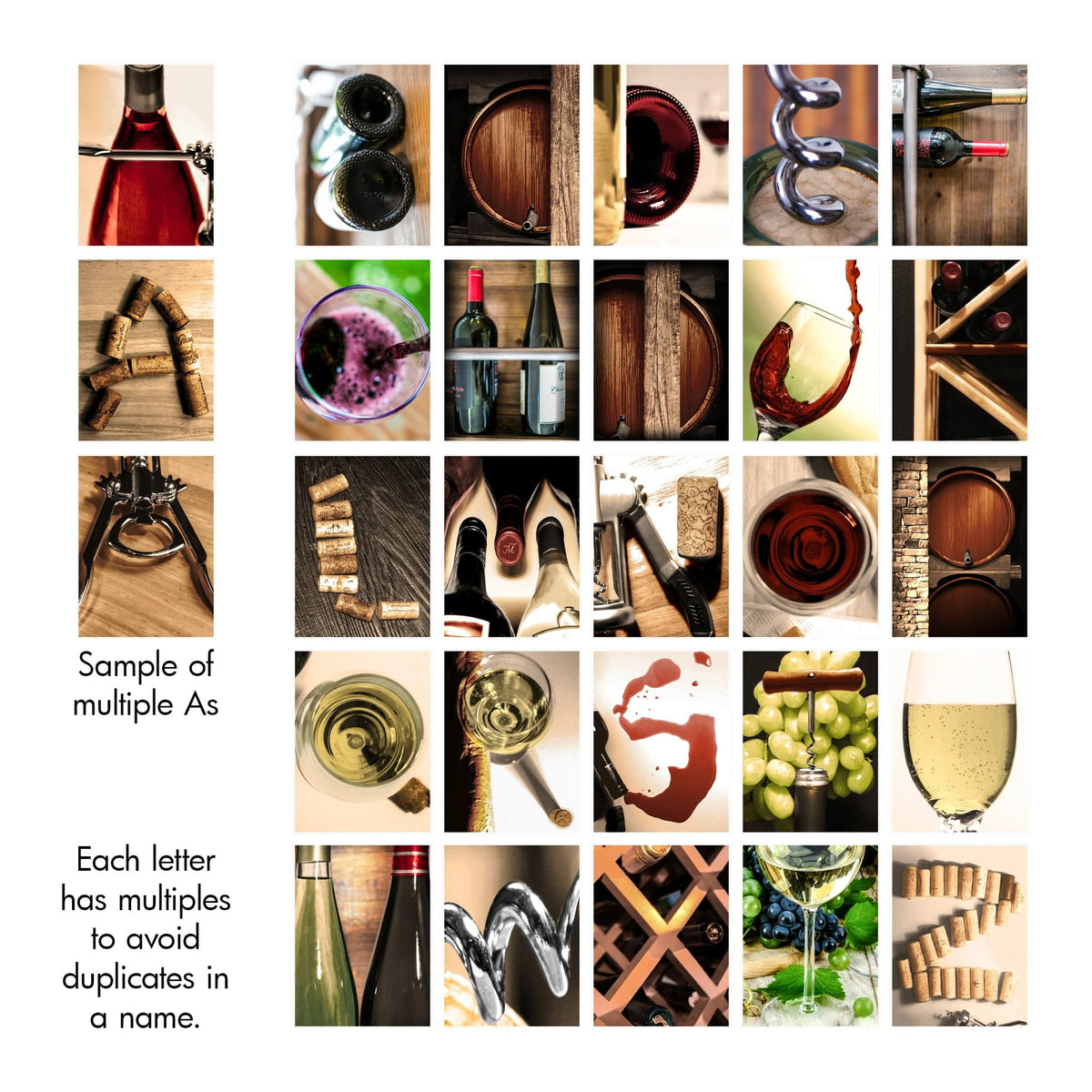 Wine photography alphabet used in customization - Personal Prints