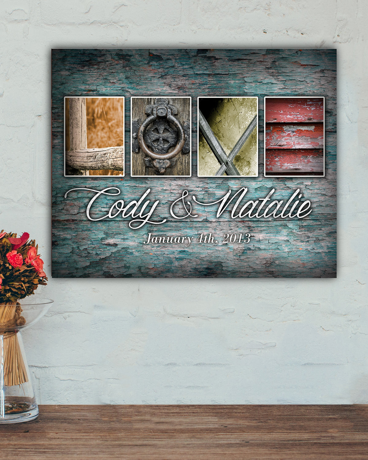 Colorful photos spell LOVE in this romantic art gift
