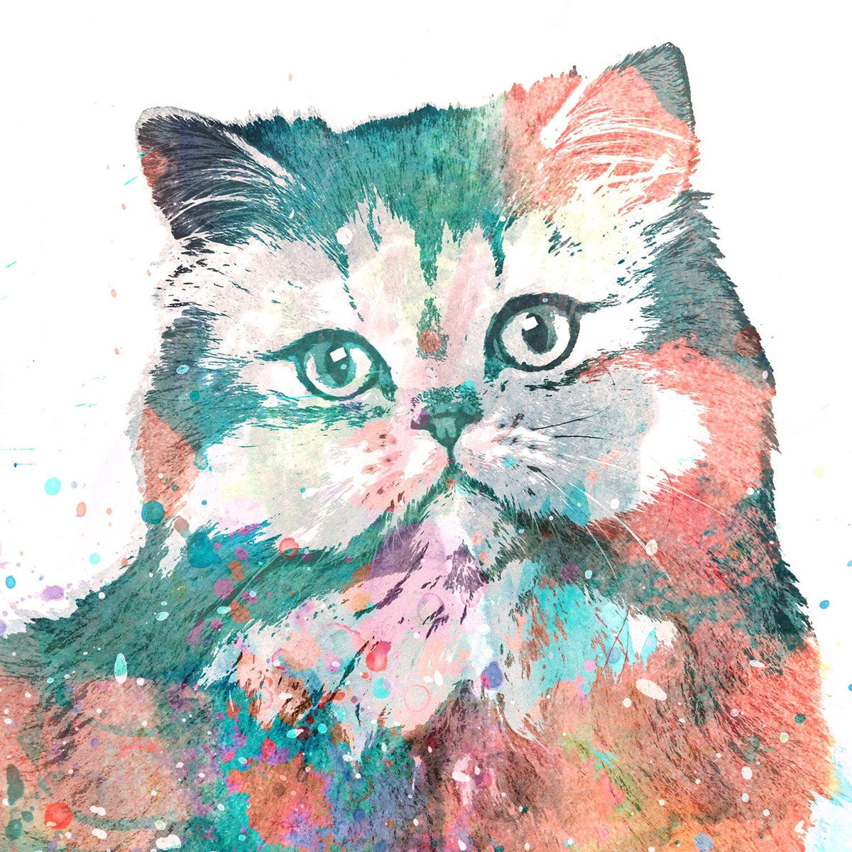 watercolor pet portrait Persian cat detail 