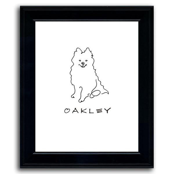 Pomeranian art pencil drawing with pet's name at the bottom - Framed Dog Art