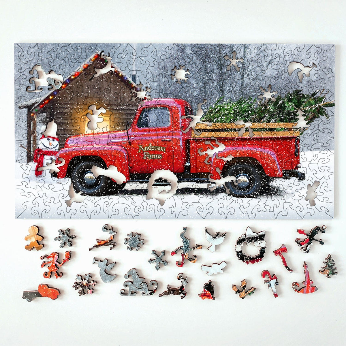 Christmas Red Truck Personalized Wooden Jigsaw Puzzle