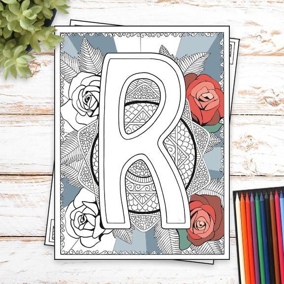 Monogram Coloring Page and Frame Kit - R