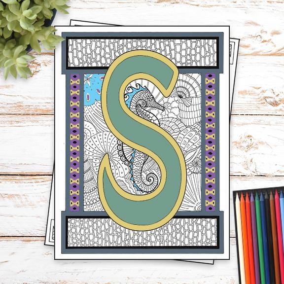 Monogram Coloring Page and Frame Kit - S