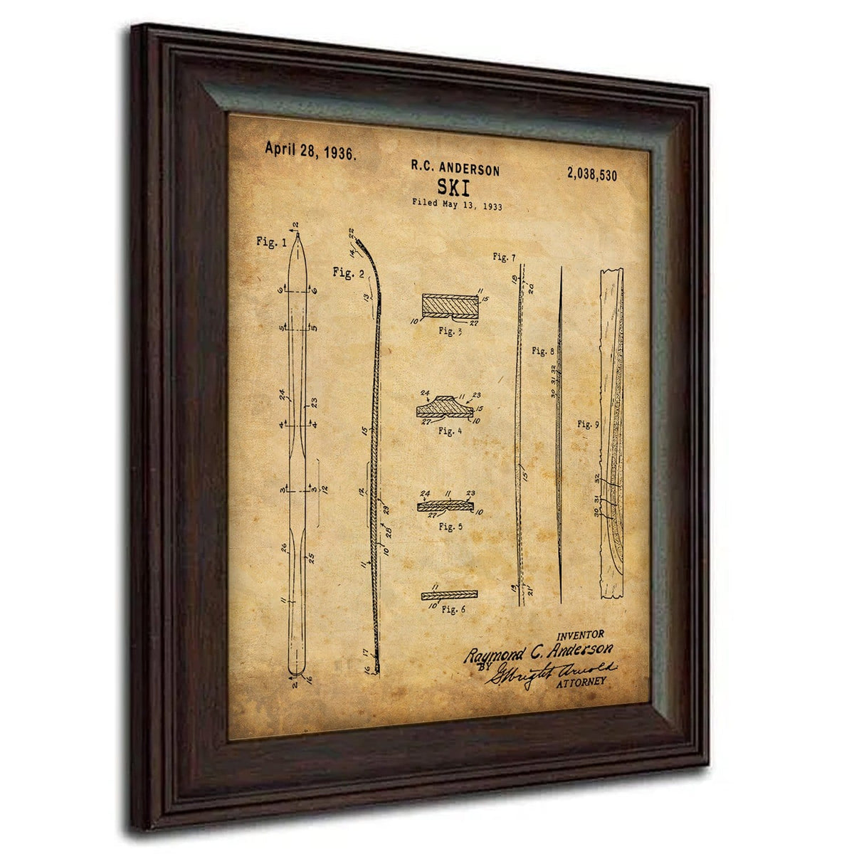 1933 US Patent drawing of a ski from Personal Prints
